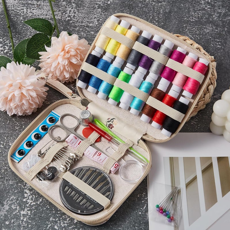Bobode Floral Sewing Kit Printing Sewing Project Kits,Professional Sewing Supplies for Adults, Zipper Sewing Needles Set, 87 PCS Travel Sewing Accessory for Emergency, Home - Image 5